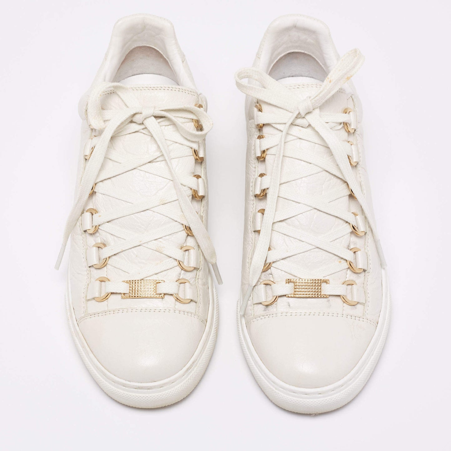 Original Balenciaga White Leather Arena Lace Up  Sneakers Size 36