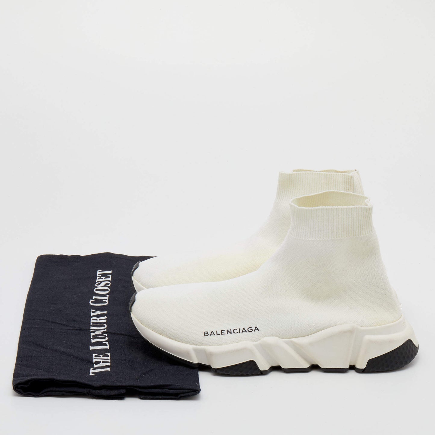 Original Balenciaga White Knit Fabric Speed Trainer Sneakers Size 38