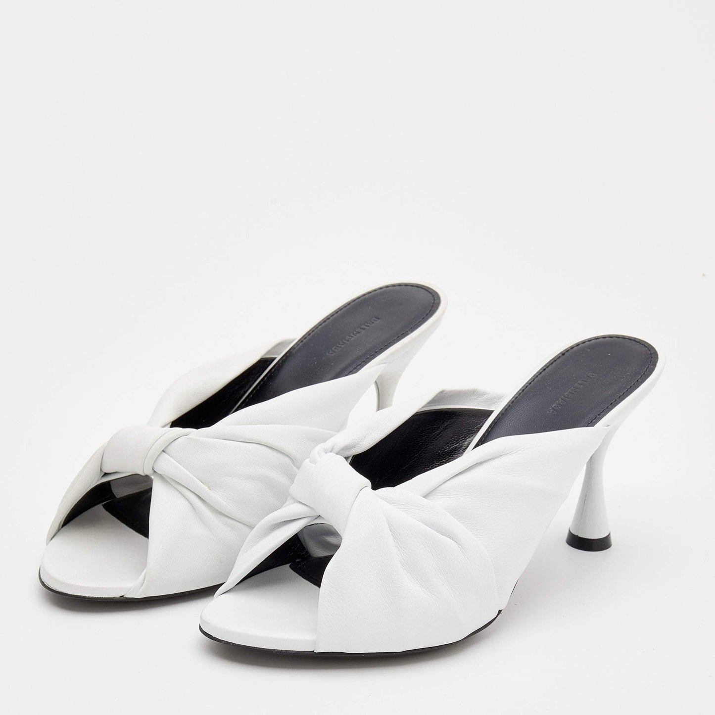 Original Balenciaga White Leather Drapy Knotted Slide Sandals Size 37.5