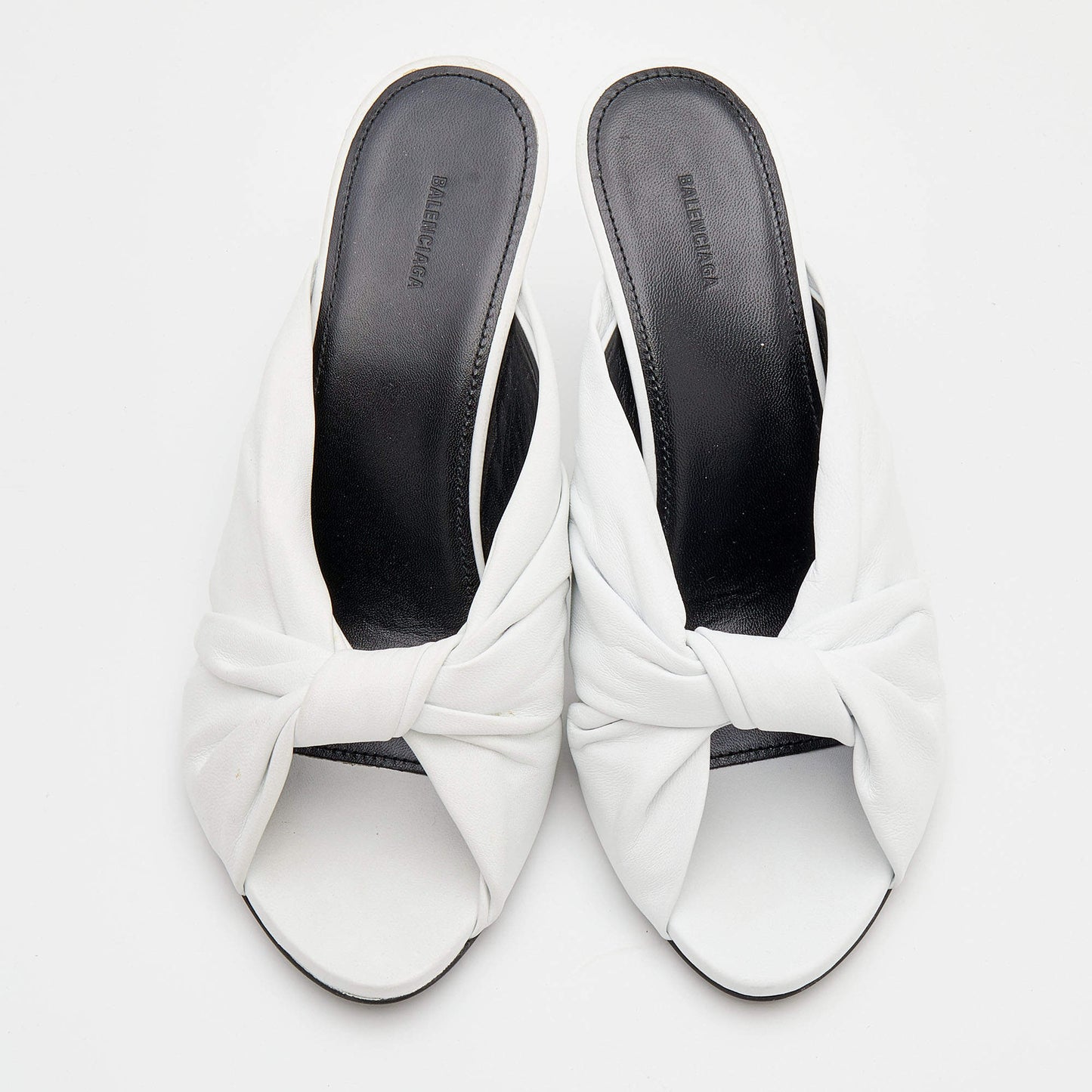 Original Balenciaga White Leather Drapy Knotted Slide Sandals Size 37.5