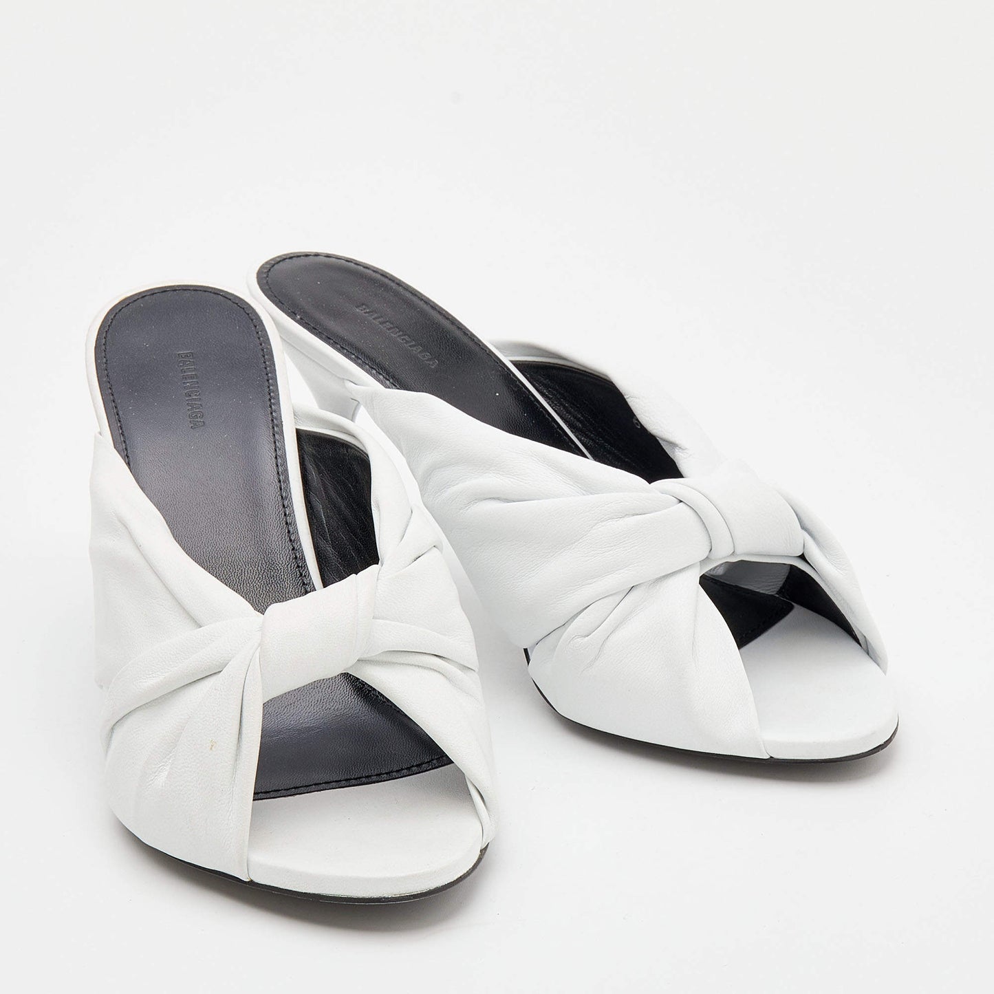 Original Balenciaga White Leather Drapy Knotted Slide Sandals Size 37.5