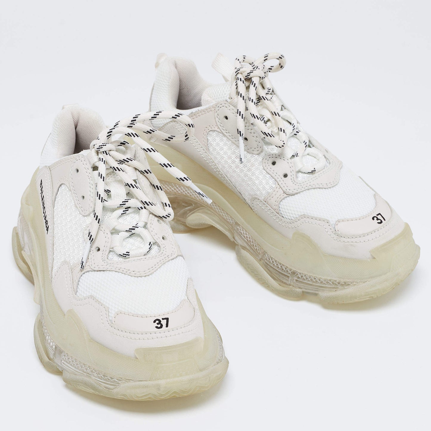 Original Balenciaga White/Grey Mesh and Leather Triple S Clear Low-Top Sneakers Size 37