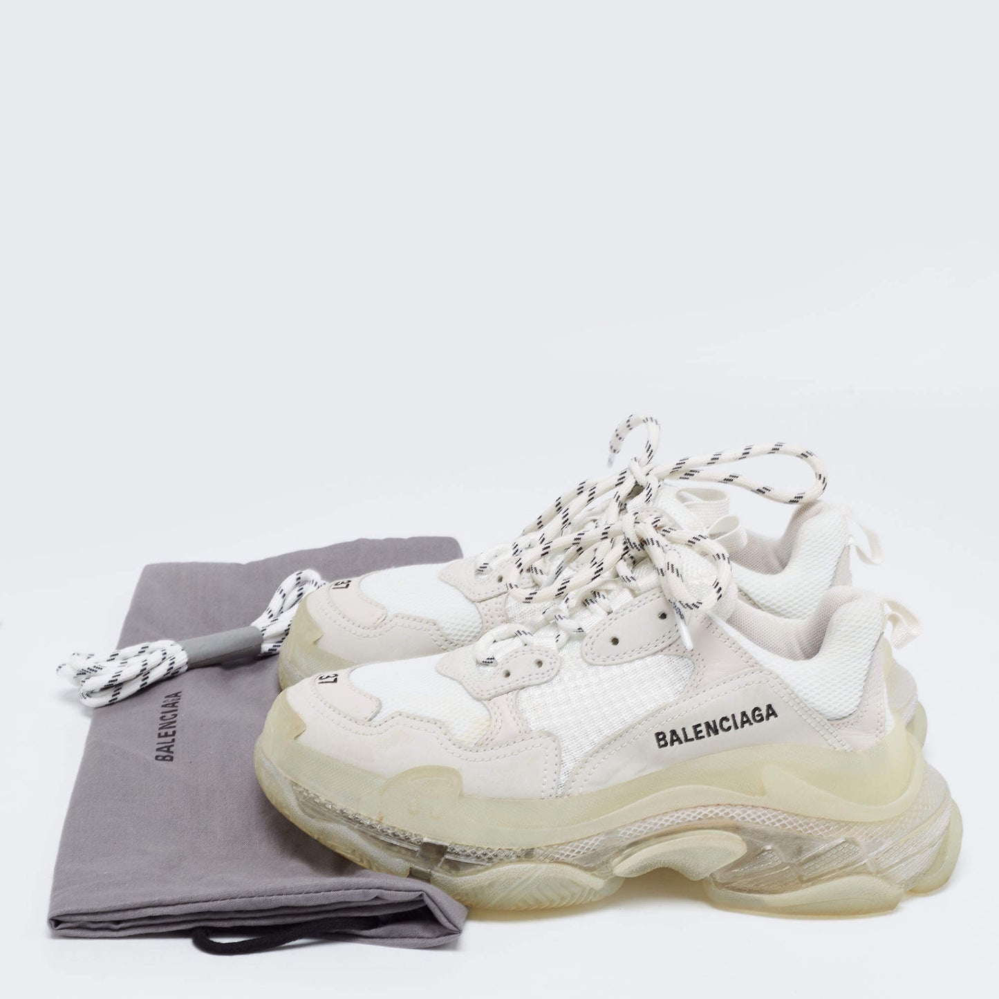 Original Balenciaga White/Grey Mesh and Leather Triple S Clear Low-Top Sneakers Size 37