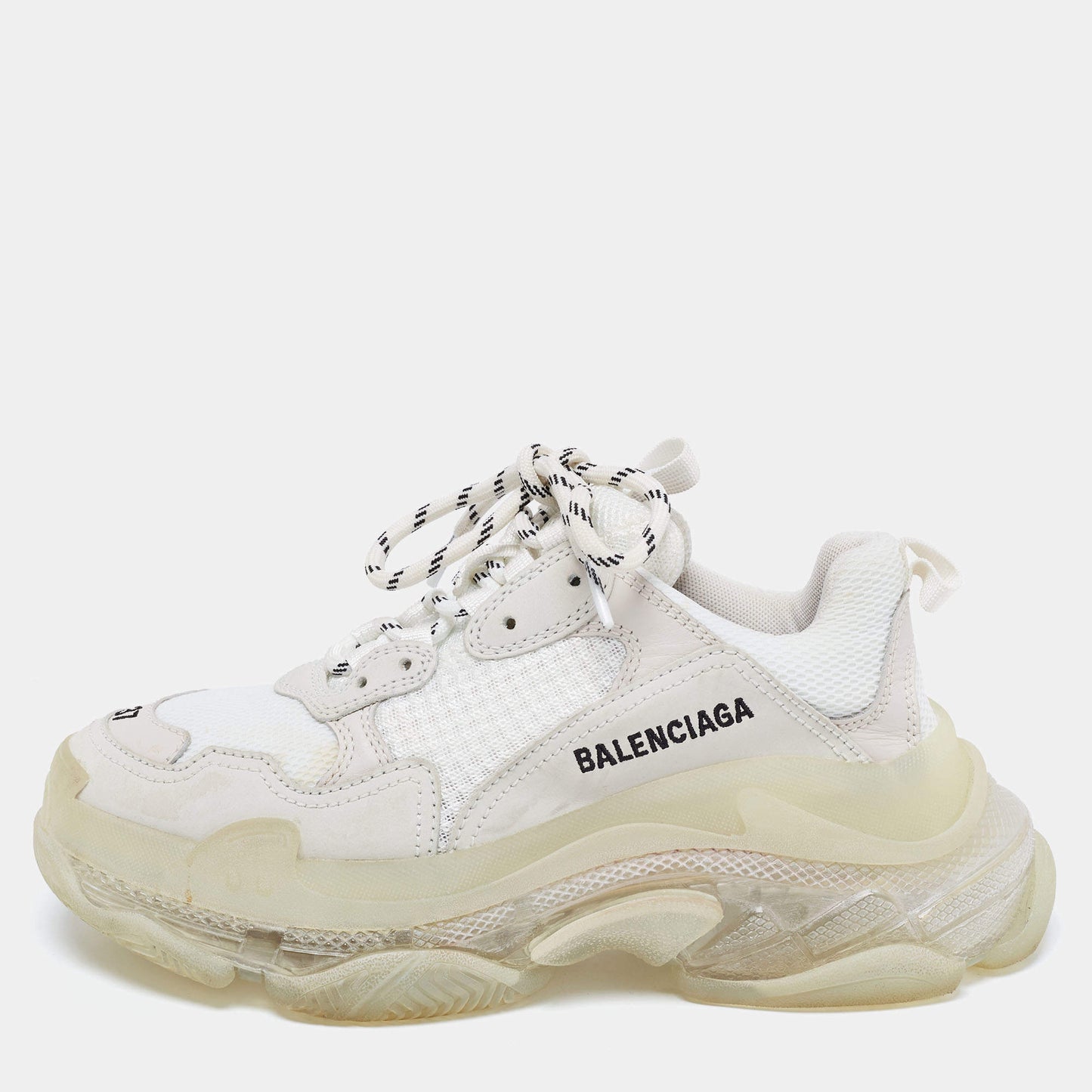 Original Balenciaga White/Grey Mesh and Leather Triple S Clear Low-Top Sneakers Size 37