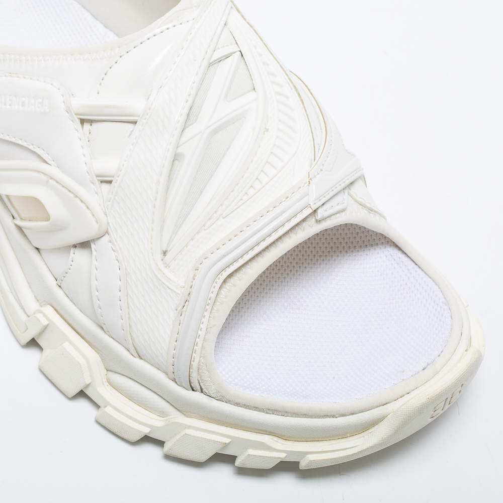 Original Balenciaga White Synthetic Leather and Rubber Track Flat Slides Size 39