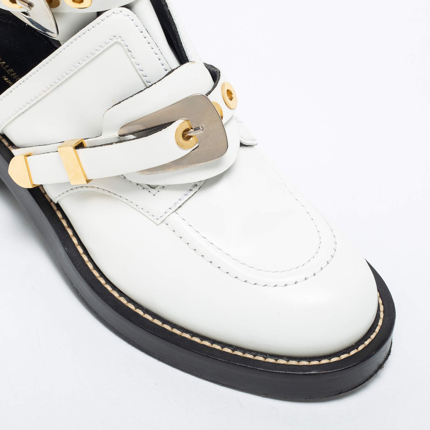 Original Balenciaga White Leather Ceinture Ankle Boots Size 39.5