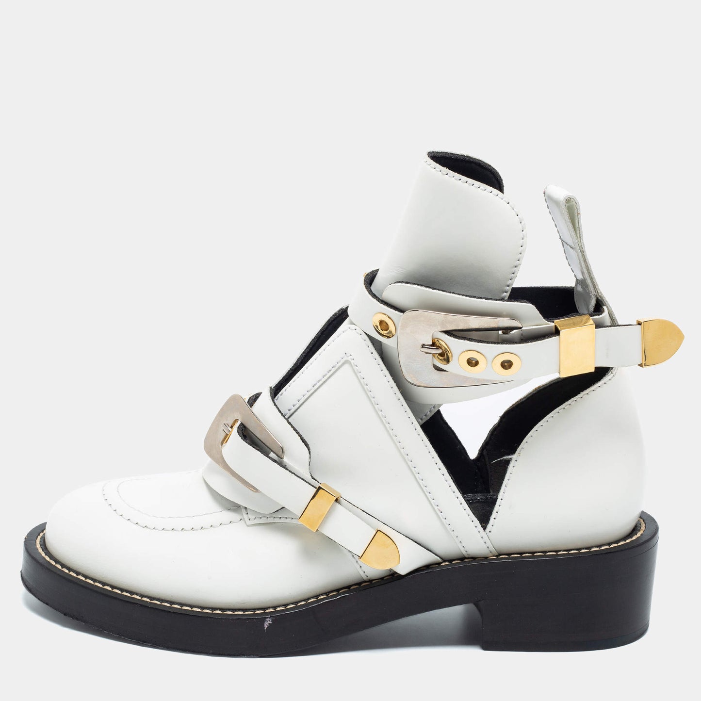 Original Balenciaga White Leather Ceinture Ankle Boots Size 39.5