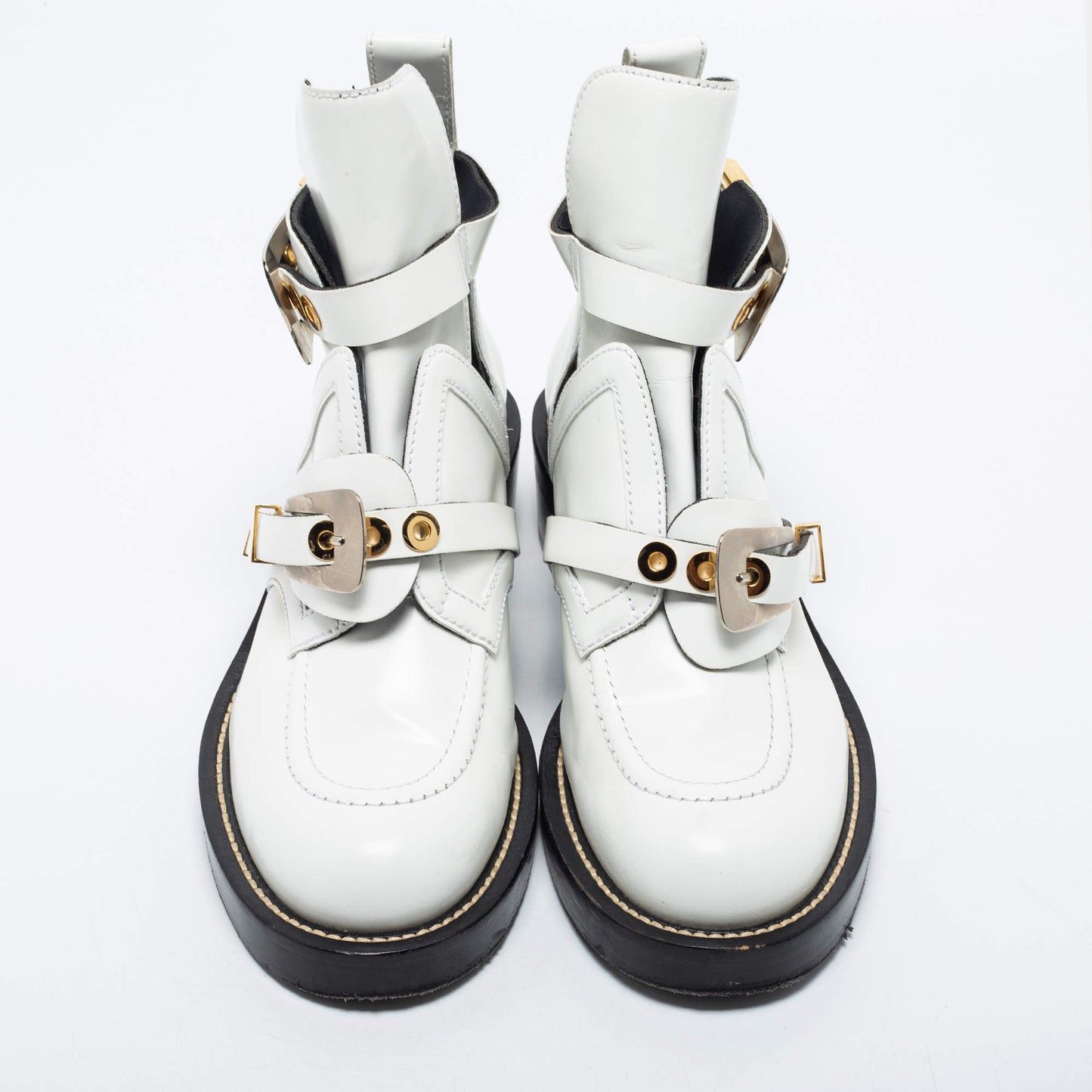 Original Balenciaga White Leather Ceinture Ankle Boots Size 39.5