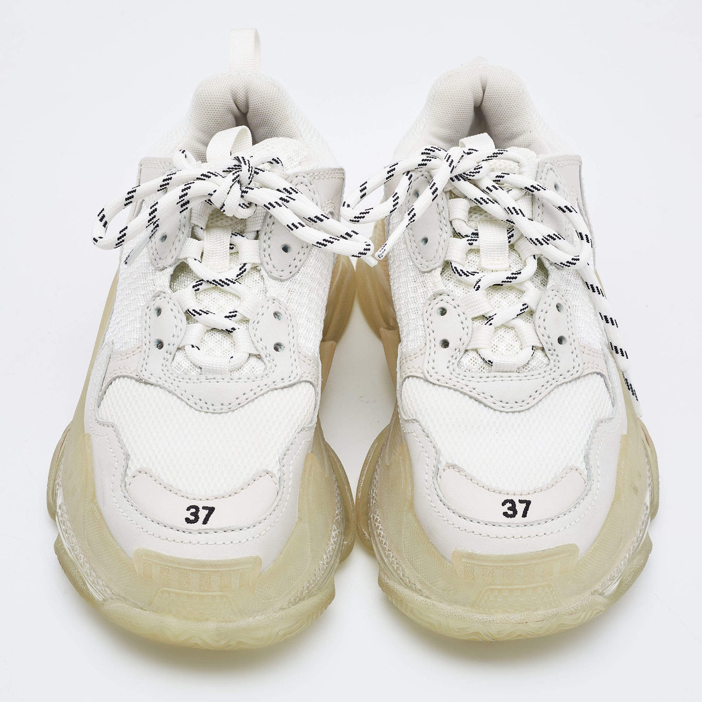 Original Balenciaga White Leather and Mesh Triple S Clear Sneakers Size 37