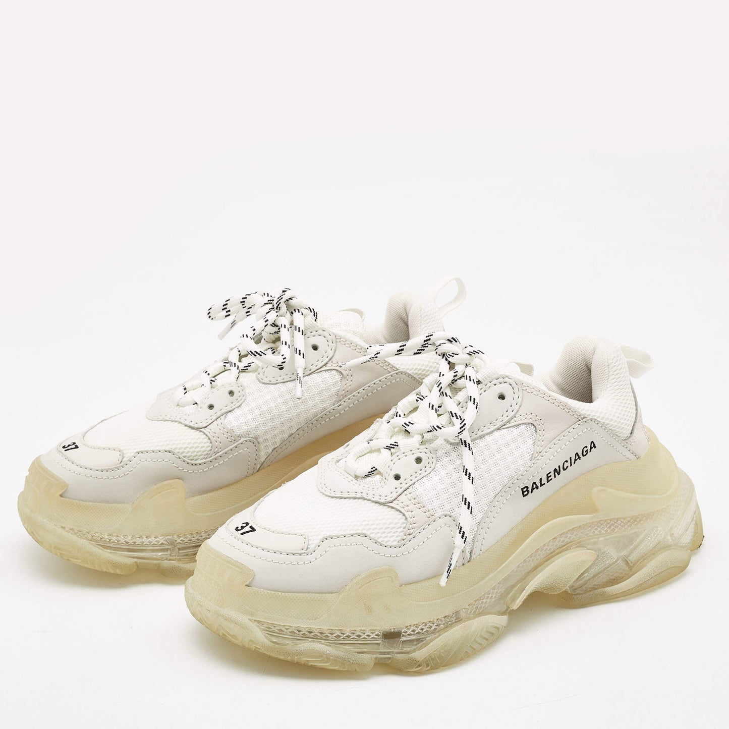 Original Balenciaga White Leather and Mesh Triple S Clear Sneakers Size 37