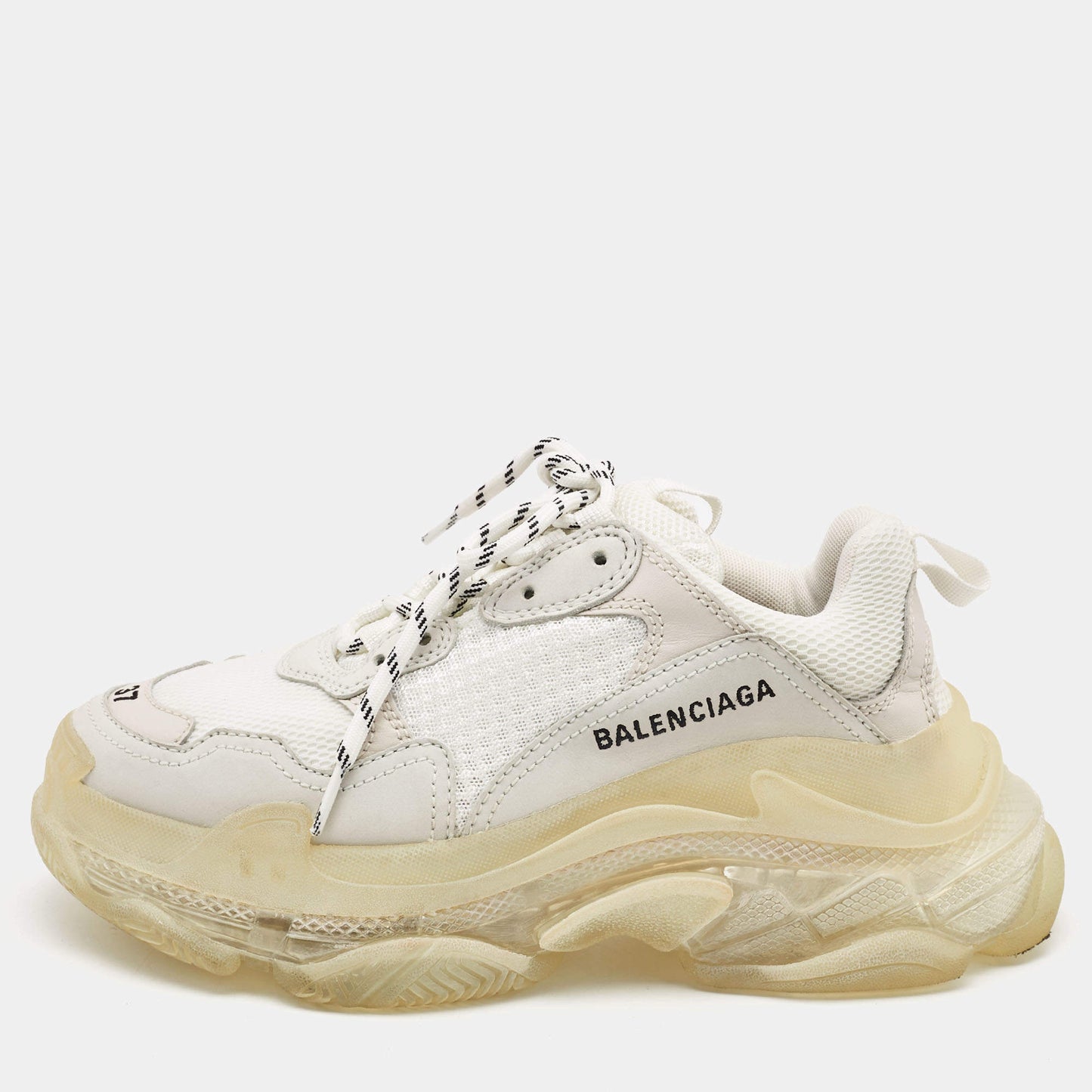 Original Balenciaga White Leather and Mesh Triple S Clear Sneakers Size 37