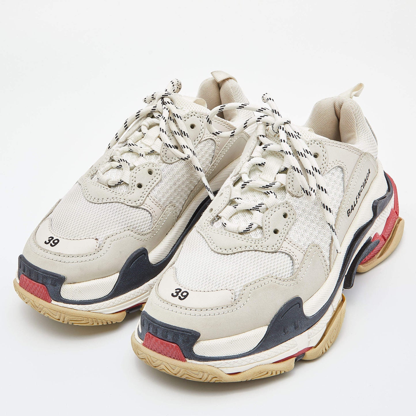 Original Balenciaga White Leather and Mesh Triple S Sneakers Size 39