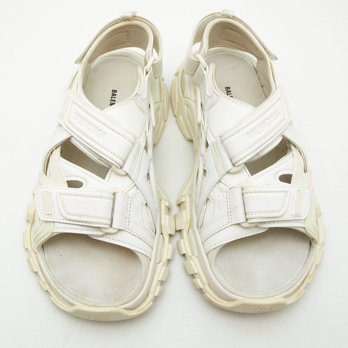 Original Balenciaga White Rubber and Faux Leather Track Sandals Size 38