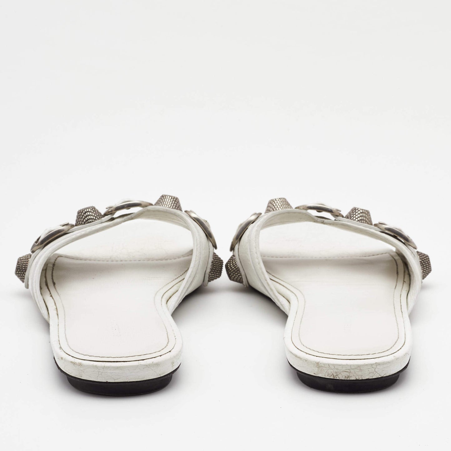 Original Balenciaga White  Leather Cagole Flat Slides Size 36