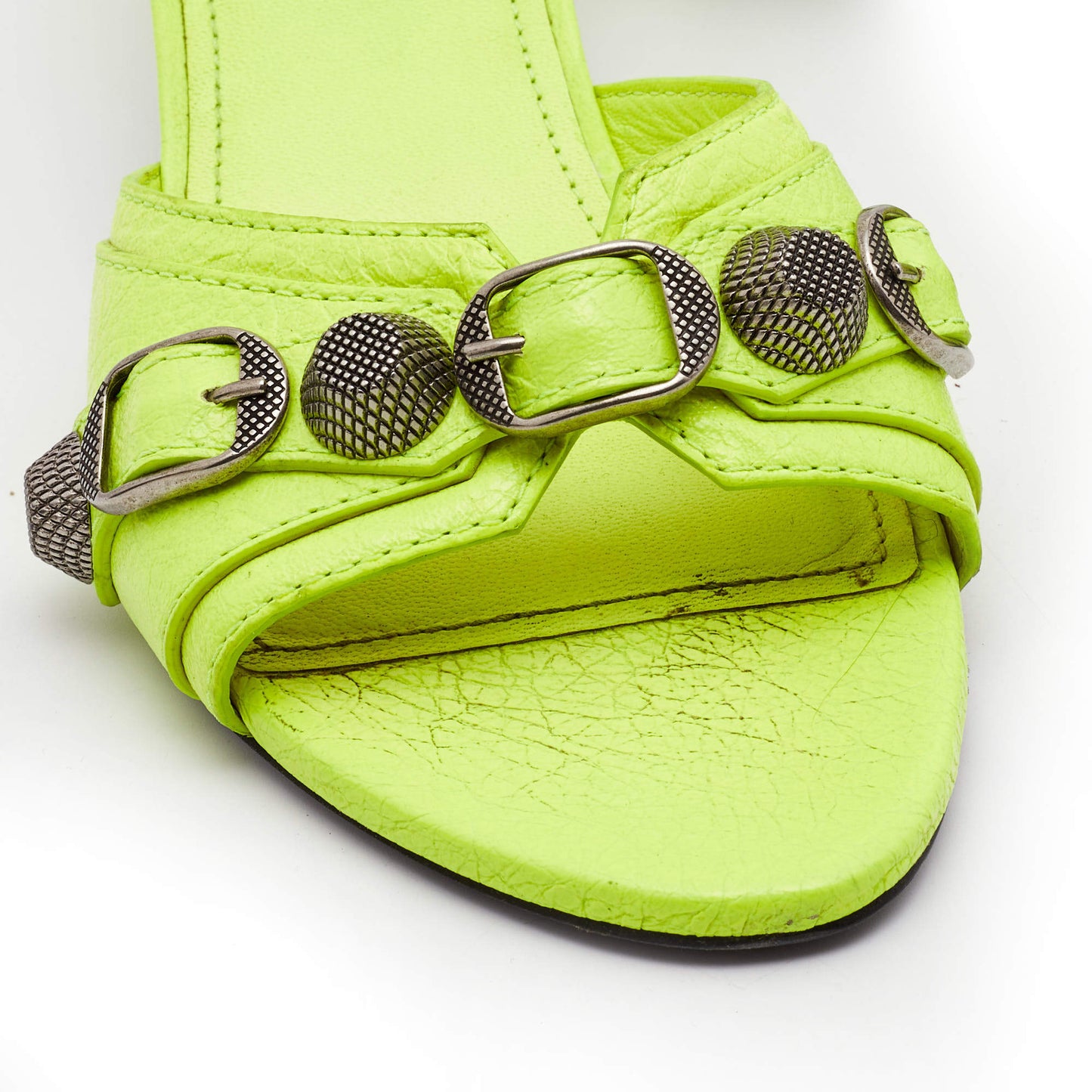 Original Balenciaga Neon Yellow Leather Le Cagole Slide Sandals Size 36