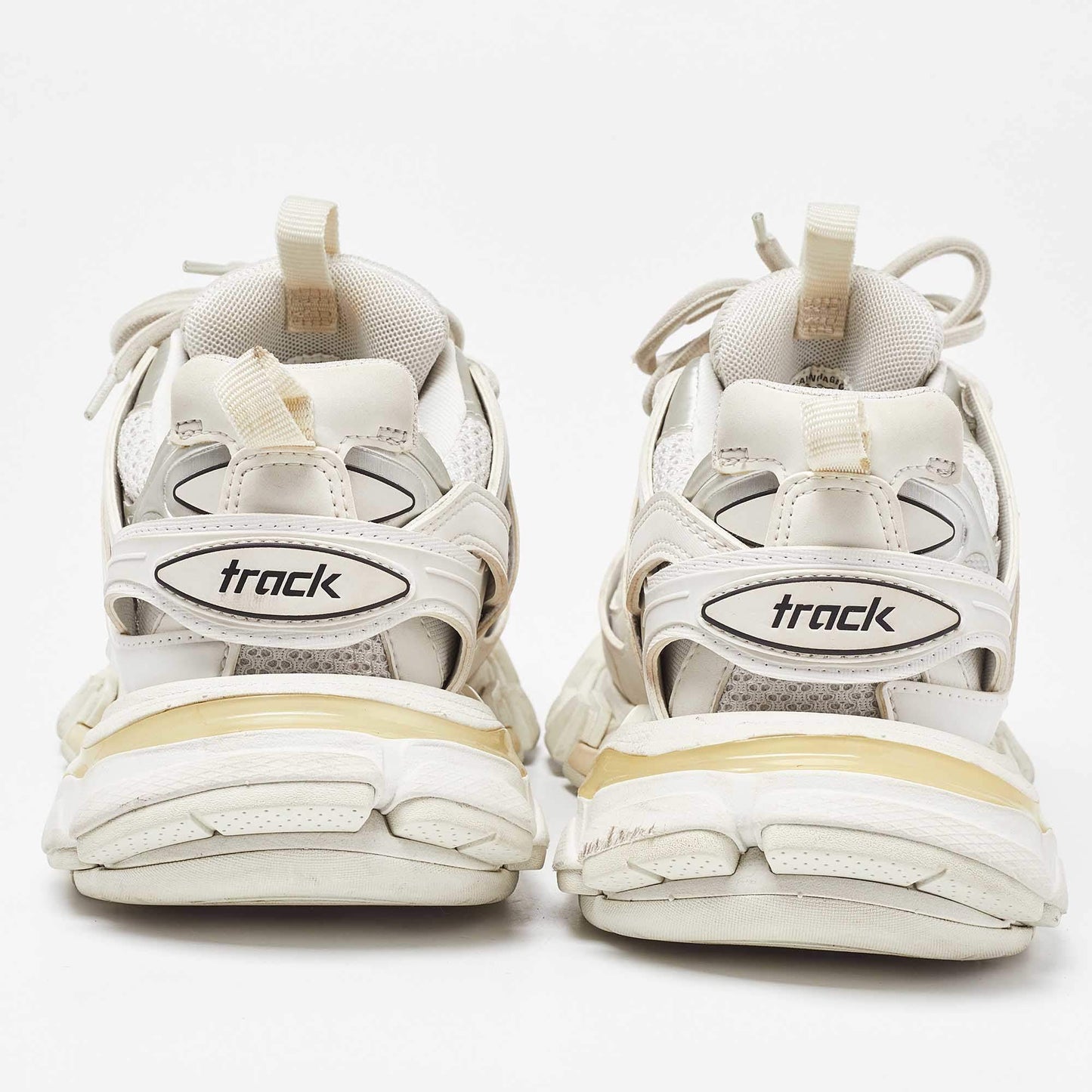 Original Balenciaga White Faux Leather and Mesh Track Sneakers Size 36