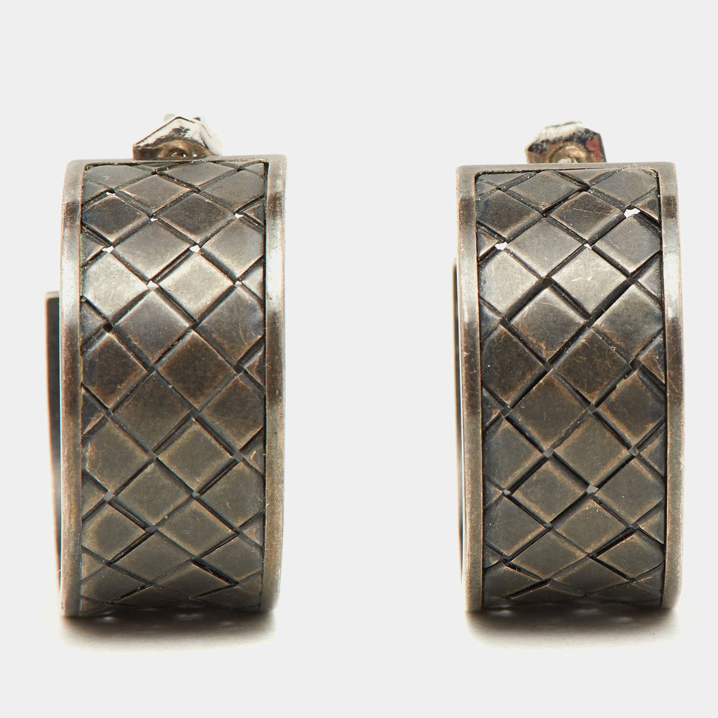 Original Bottega Veneta Intecciato Silver Hoop Earrings