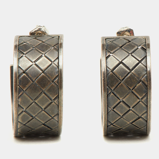 Original Bottega Veneta Intecciato Silver Hoop Earrings