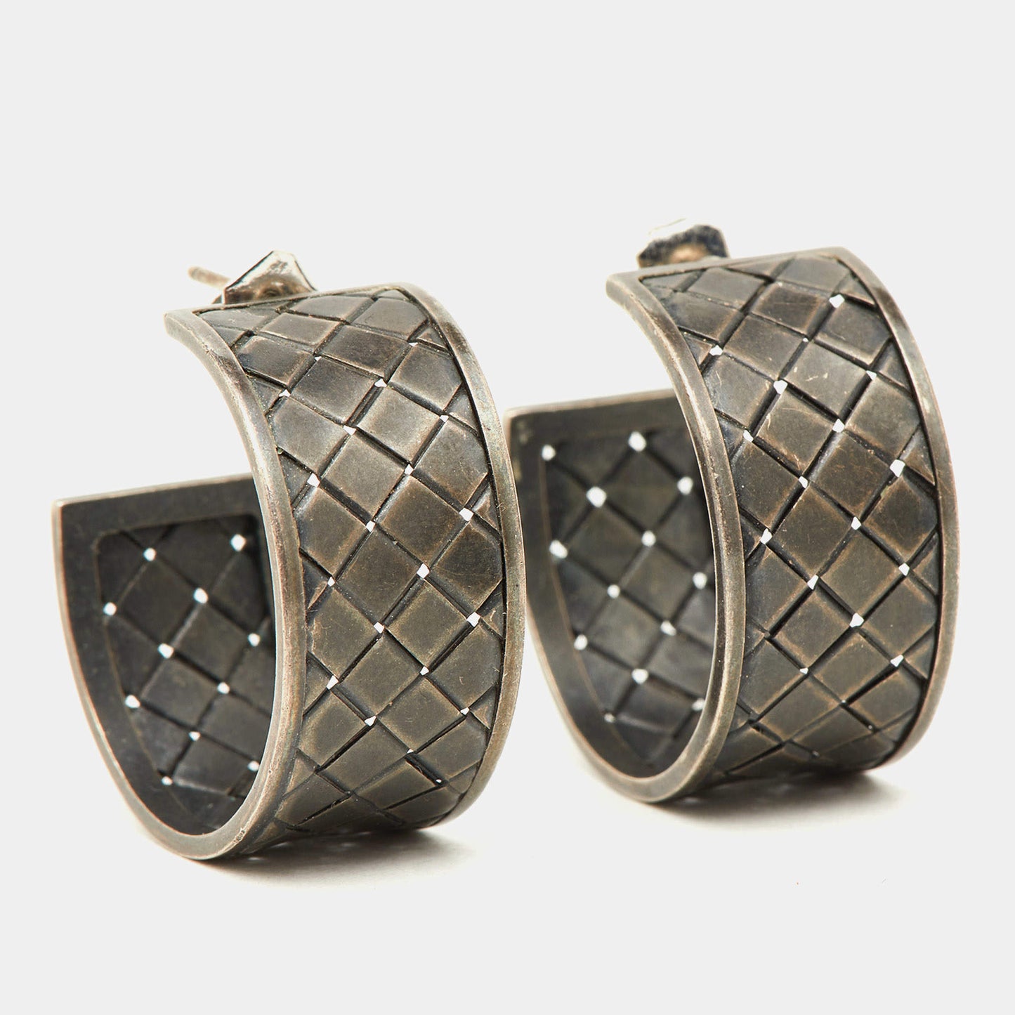 Original Bottega Veneta Intecciato Silver Hoop Earrings