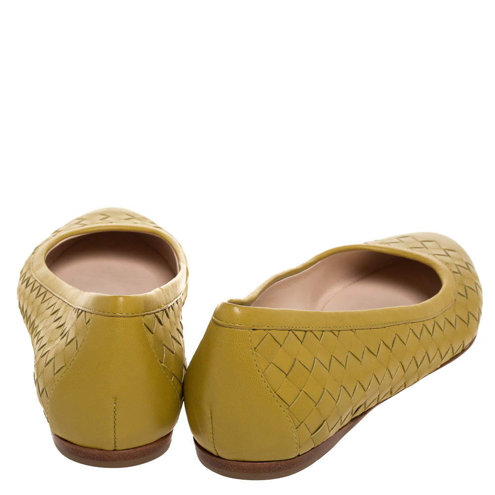 Original Bottega Veneta Yellow Intrecciato Leather Ballet Flats Size 36.5