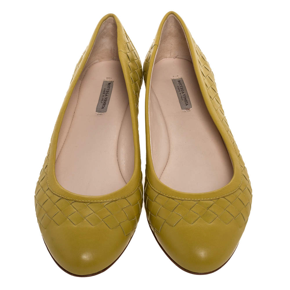 Original Bottega Veneta Yellow Intrecciato Leather Ballet Flats Size 36.5