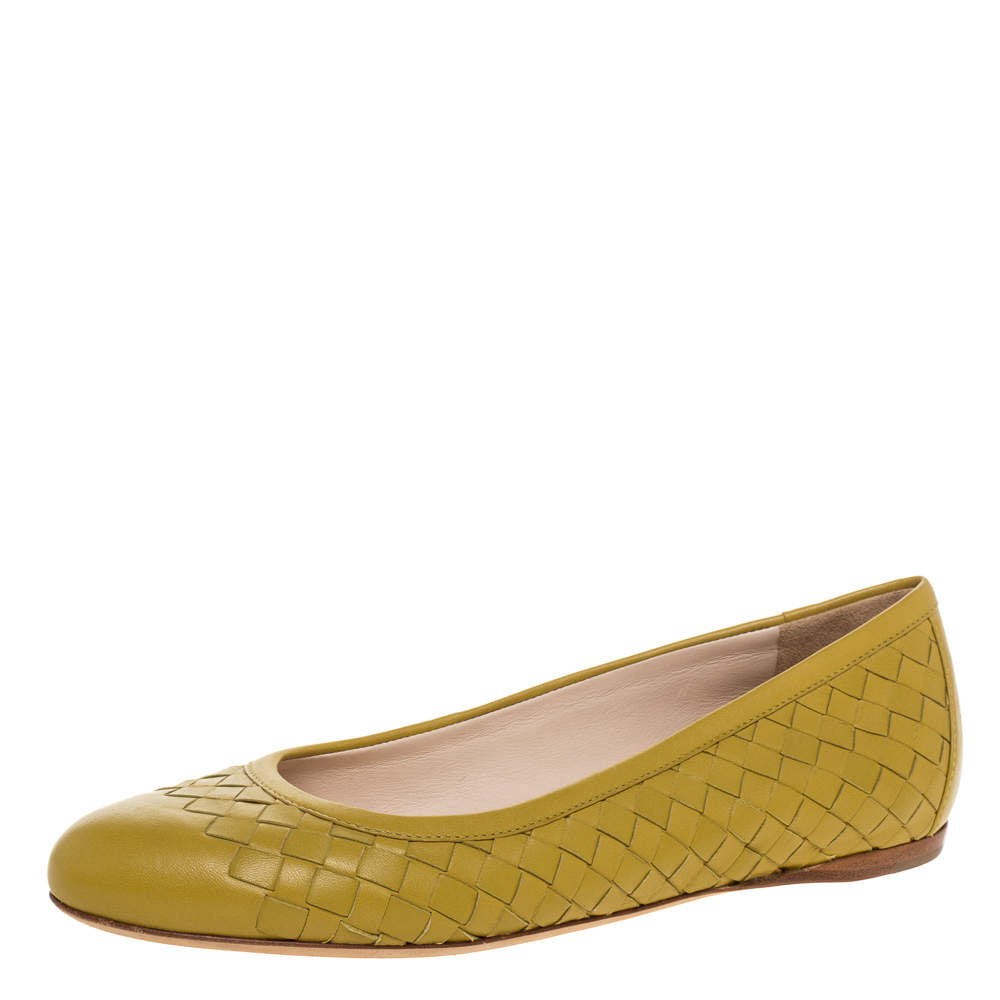 Original Bottega Veneta Yellow Intrecciato Leather Ballet Flats Size 36.5