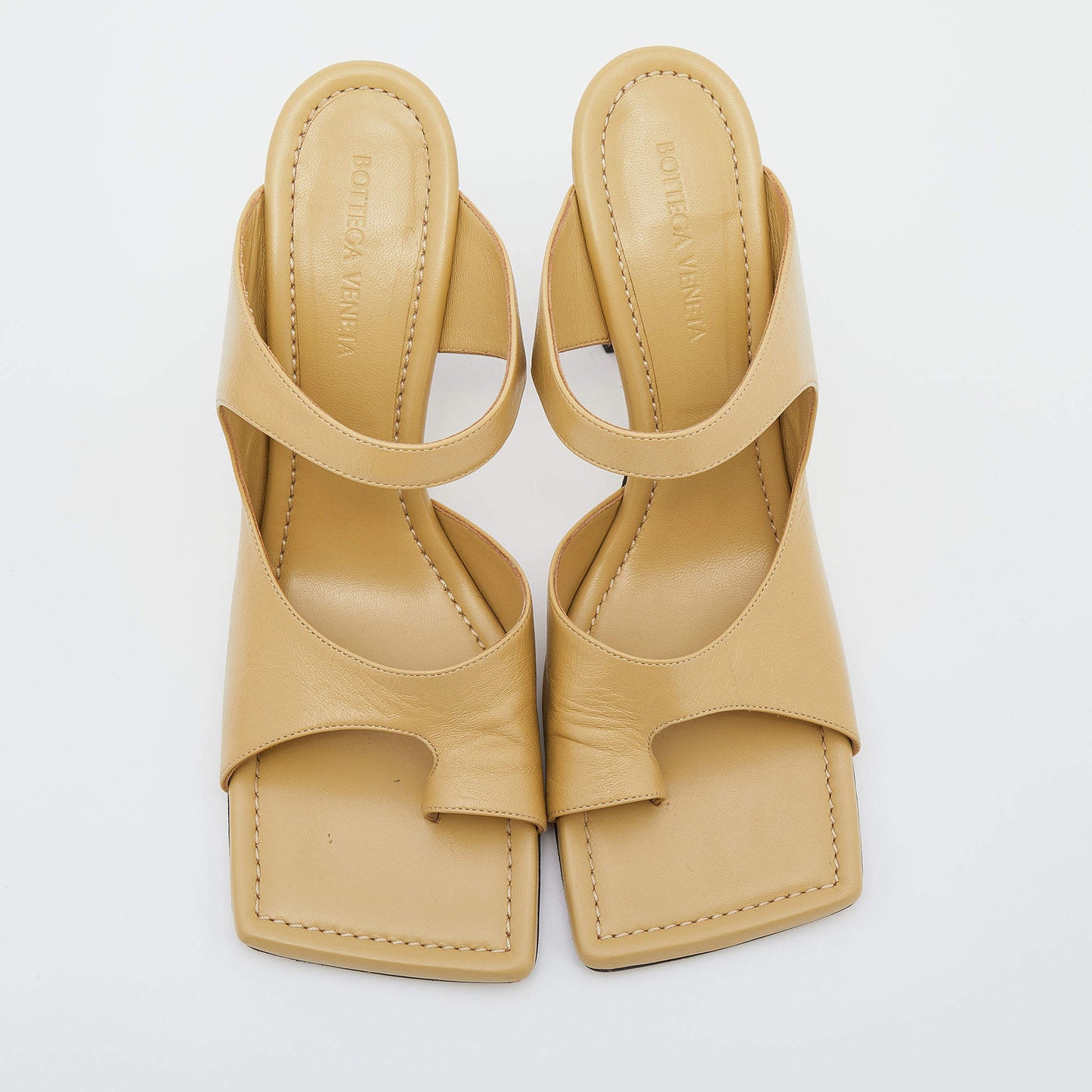 Original Bottega Veneta Laguna Yellow Leather Square Toe Mule Sandals Size 40