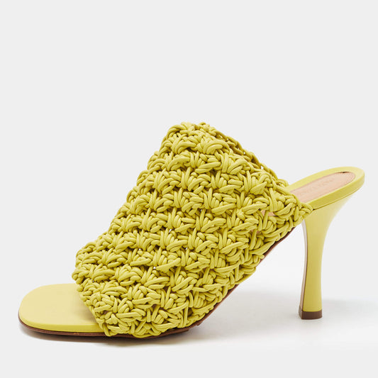 Original Bottega Veneta Yellow Woven Leather Board Mule Sandals Size 39.5