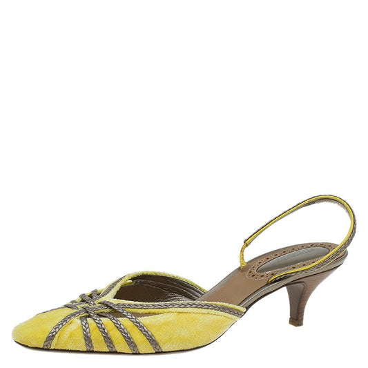 Original Bottega Veneta Canary Yellow Velvet and Leather Slingback Sandals Size 41