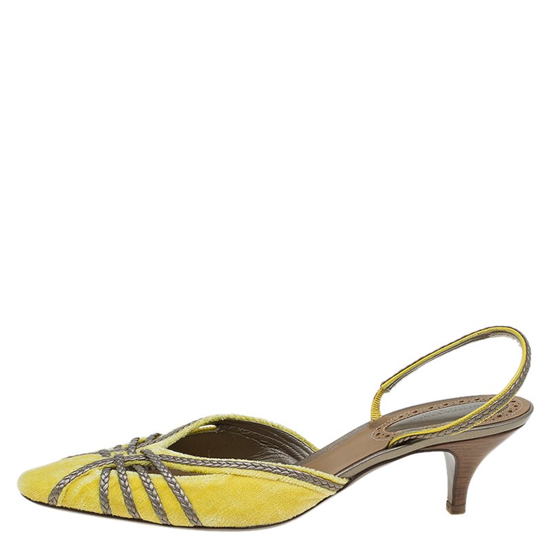 Original Bottega Veneta Canary Yellow Velvet and Leather Slingback Sandals Size 41