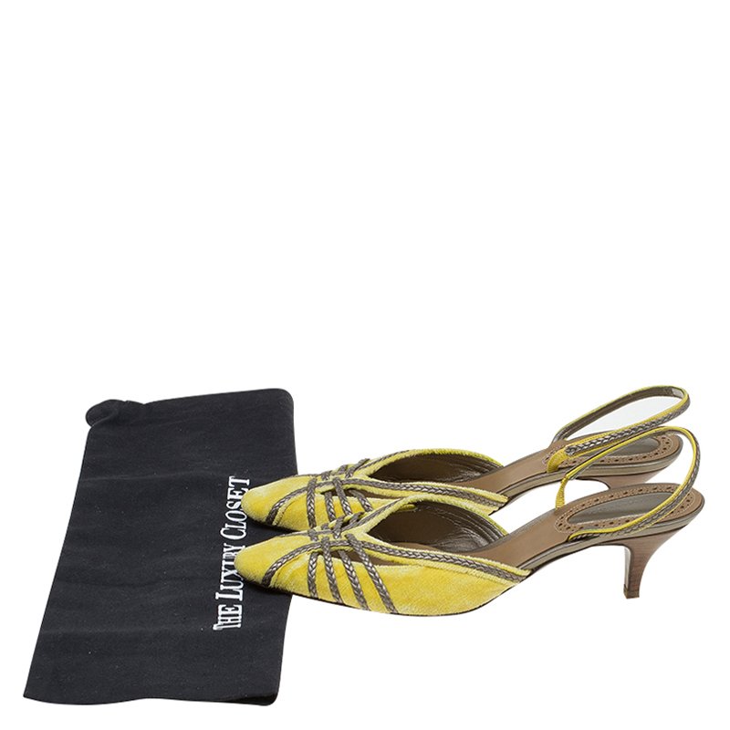 Original Bottega Veneta Canary Yellow Velvet and Leather Slingback Sandals Size 41