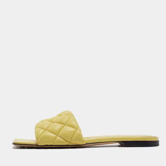 Original Bottega Veneta Yellow Quilted Leather Flat Slides Size 37