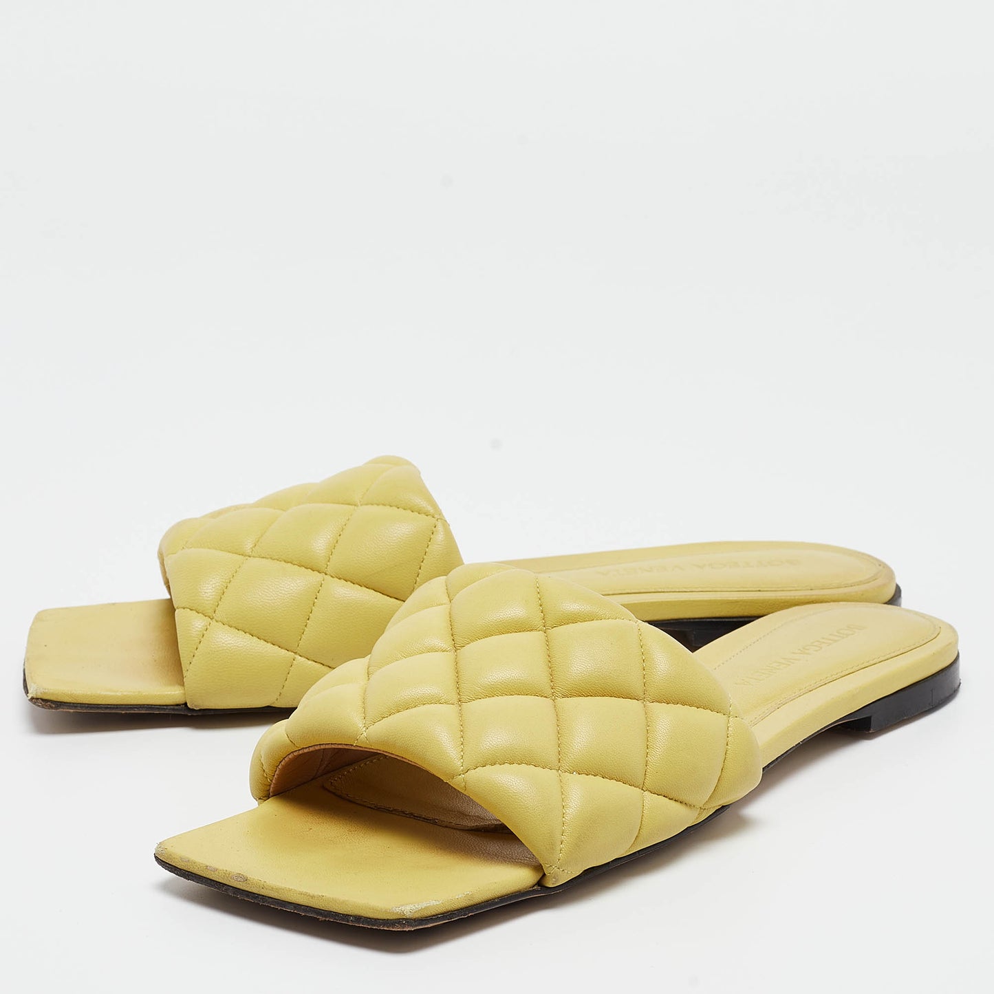 Original Bottega Veneta Yellow Quilted Leather Flat Slides Size 37