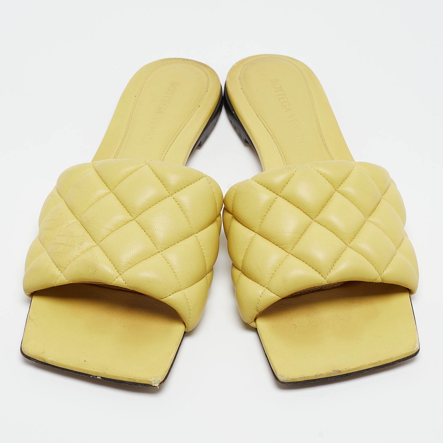 Original Bottega Veneta Yellow Quilted Leather Flat Slides Size 37