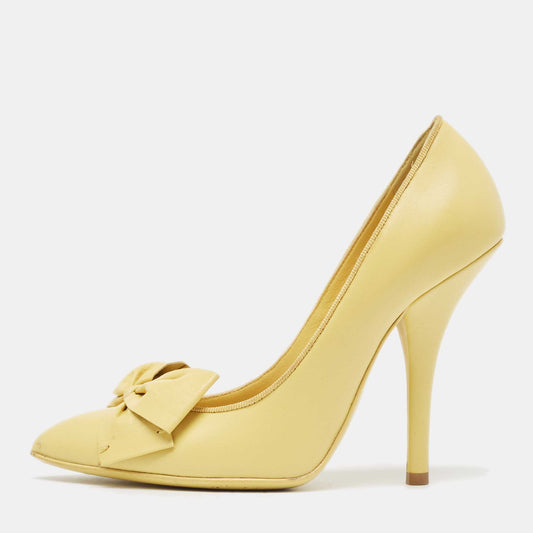 Original Bottega Veneta Primerose Yellow Leather Bow Embellished Pumps Size 35