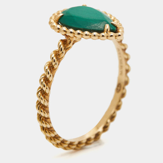 Original Boucheron Serpent Boheme Malachite 18k Yellow Gold S Motif Ring Size 51