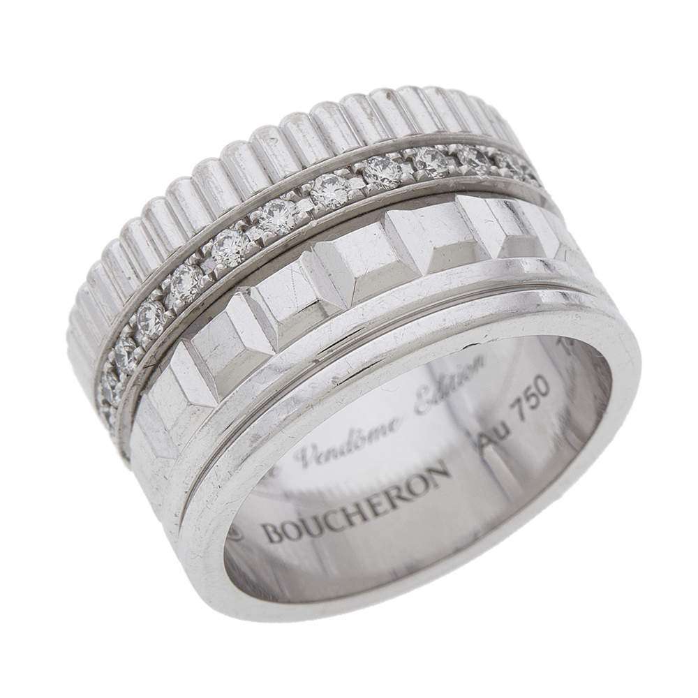 Original Boucheron Quatre Radiant Edition Diamond 18K White Gold Wide Band Ring 55