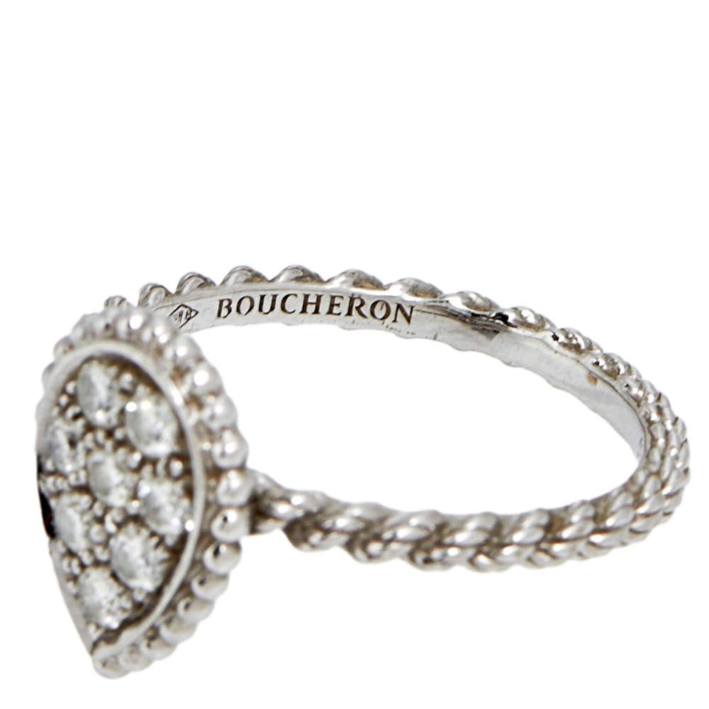 Original Boucheron Serpent Boheme Diamond 18K White Gold S Motif Ring Size 53