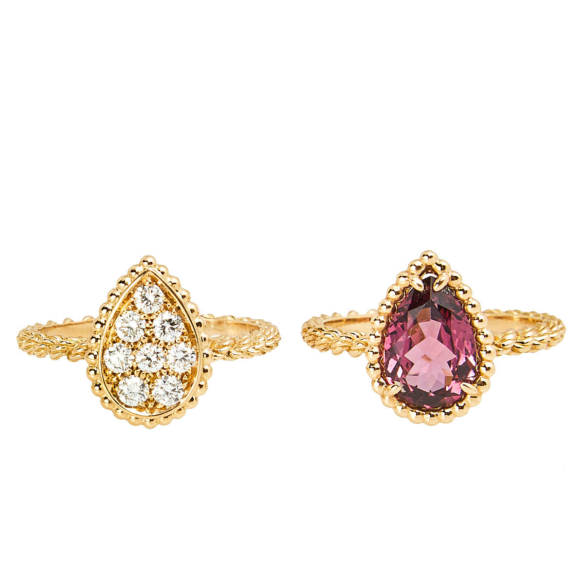 Original Boucheron Serpent Boheme S Motif Diamond and Rhodolite Garnet 18k Rose Gold Set of 2 Rings Size 52