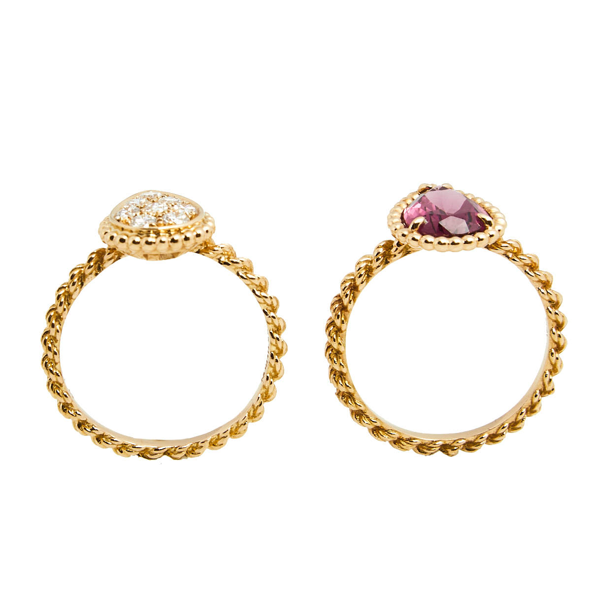 Original Boucheron Serpent Boheme S Motif Diamond and Rhodolite Garnet 18k Rose Gold Set of 2 Rings Size 52