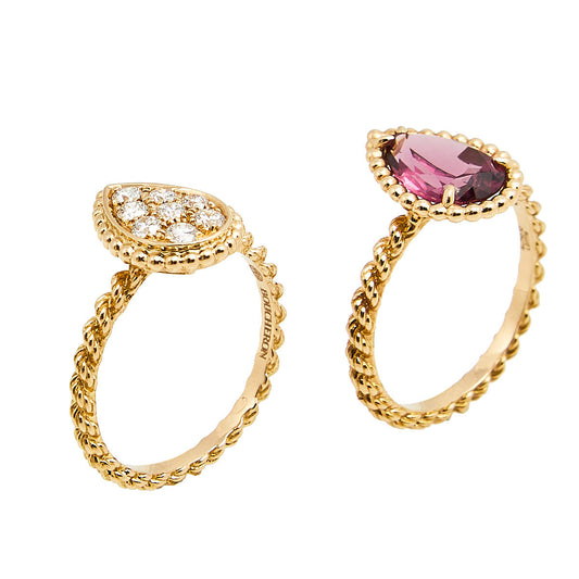 Original Boucheron Serpent Boheme S Motif Diamond and Rhodolite Garnet 18k Rose Gold Set of 2 Rings Size 52