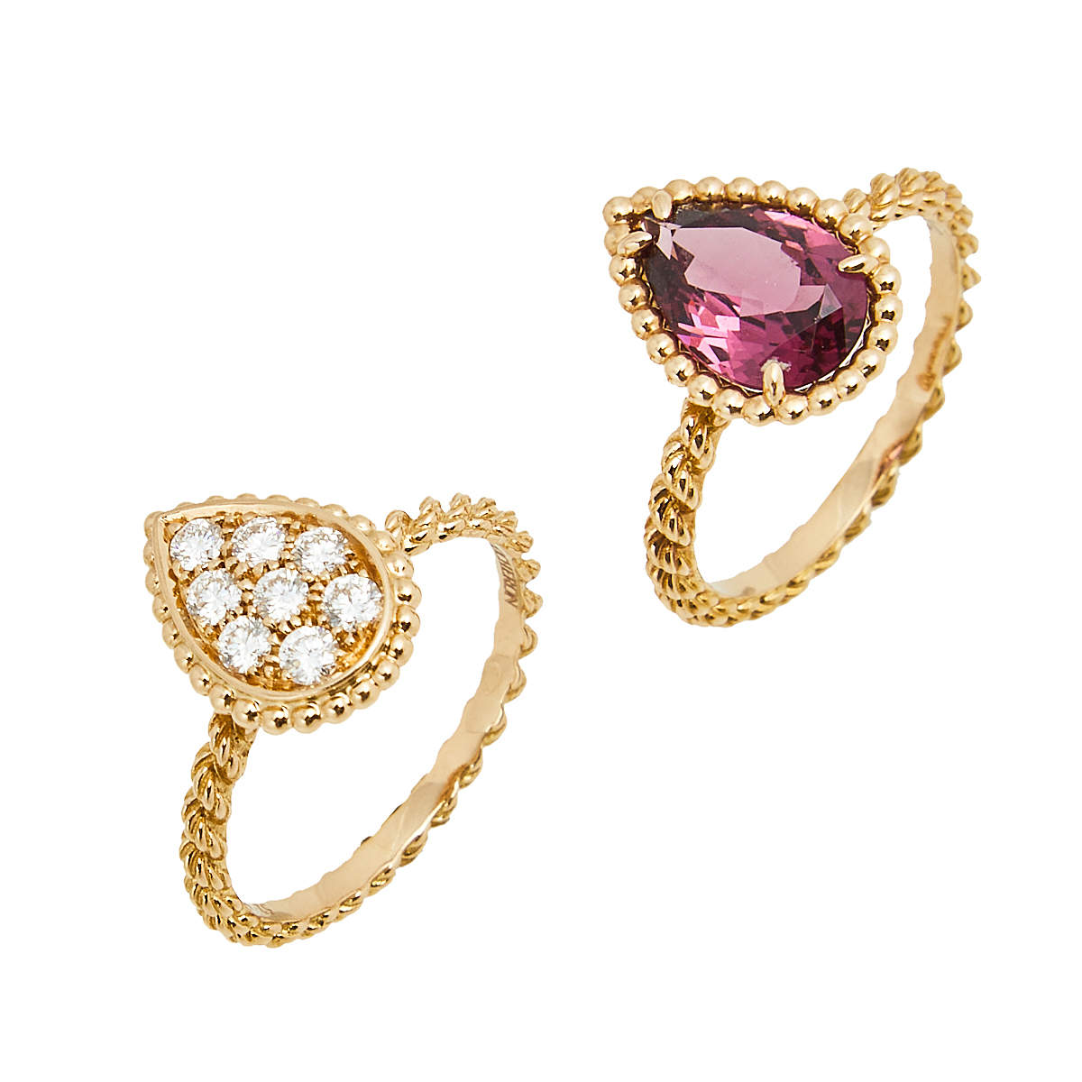 Original Boucheron Serpent Boheme S Motif Diamond and Rhodolite Garnet 18k Rose Gold Set of 2 Rings Size 52