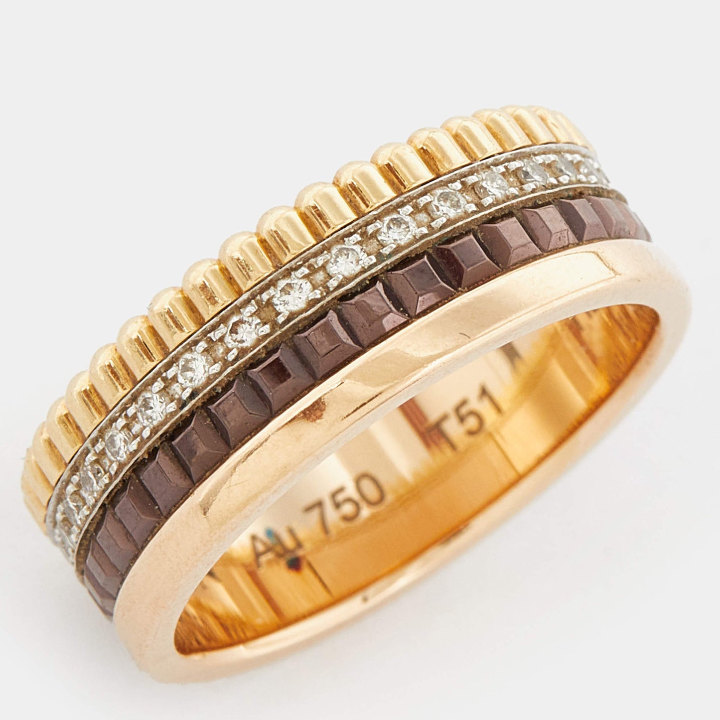 Original Boucheron Quatre Classique Diamonds 18k Three Tone Gold Small Band Ring Size 51