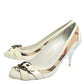 Original Burberry White Patent Leather And Nova Check Canvas Buckle Detail Pumps Size 39