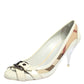 Original Burberry White Patent Leather And Nova Check Canvas Buckle Detail Pumps Size 39