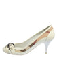 Original Burberry White Patent Leather And Nova Check Canvas Buckle Detail Pumps Size 39