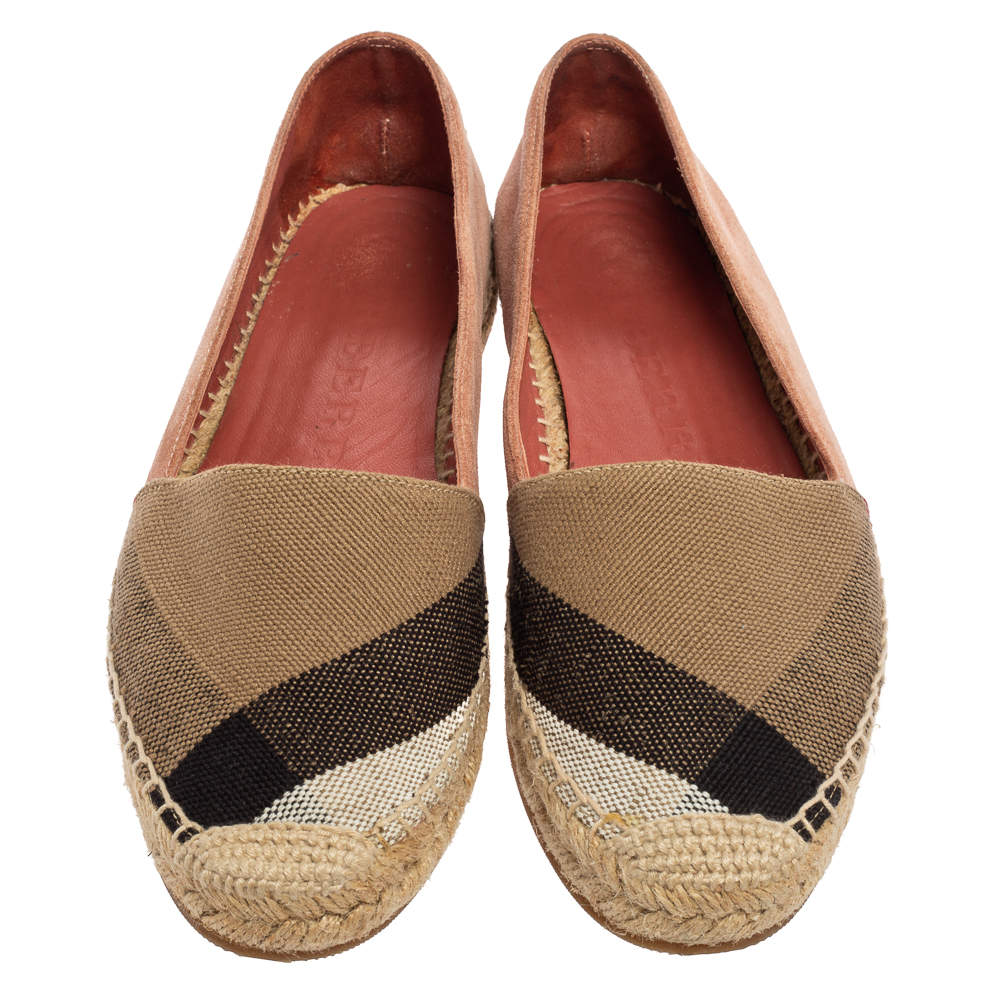 Original Burberry Tri-Color House Check Canvas and Suede Flat Espadrilles Size 36