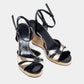 Original Burberry Tri-Color Nova Check Canvas and Patent Leather Espadrille Wedge Ankle-Strap Sandals Size 40