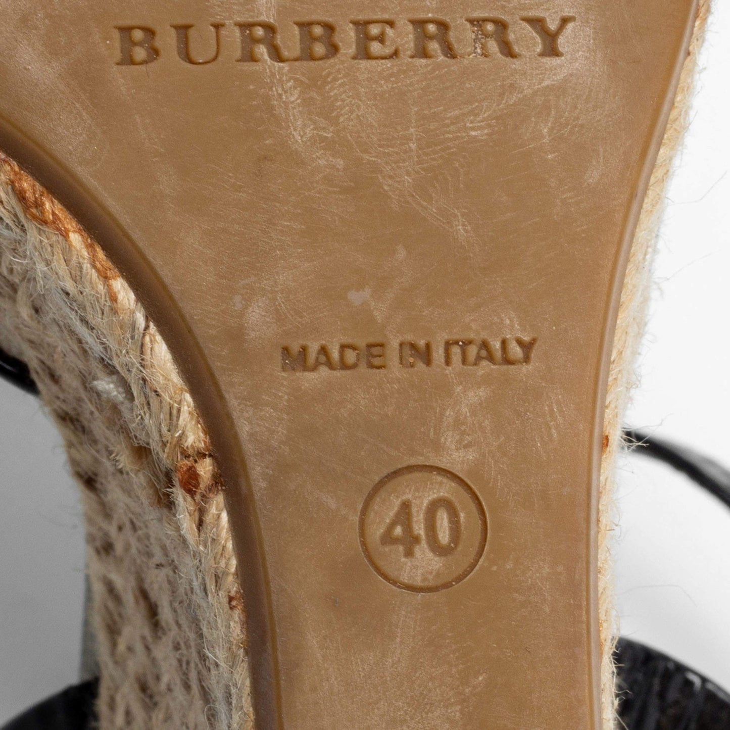 Original Burberry Tri-Color Nova Check Canvas and Patent Leather Espadrille Wedge Ankle-Strap Sandals Size 40