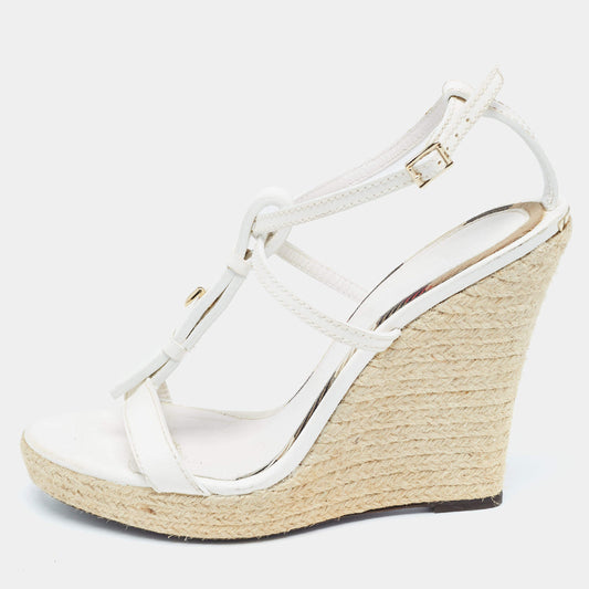 Original Burberry White Leather Wedge  Ankle Strap Sandals Size 39.5